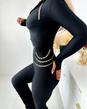 Women Chain Long Sleeve Top And Pants Two Piece Set