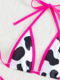 Women Halter Neck Bikini Black and White Cow Sexy Swimsuit Two Pieces