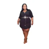 Plus Size Women Solid Loose Pocket Dress
