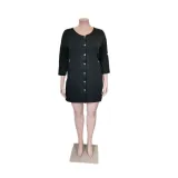 Plus Size Women Solid Loose Pocket Dress
