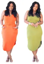 Women Loose Solid Short Sleeve Pocket Maxi Dress