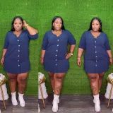Plus Size Women Solid Loose Pocket Dress