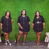 Plus Size Women Solid Loose Pocket Dress