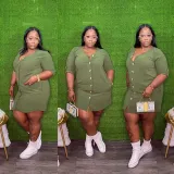 Plus Size Women Solid Loose Pocket Dress