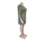 Plus Size Women Solid Loose Pocket Dress