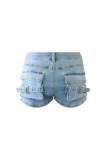 Women Spring/Summer Cargo Bag Pocket Multi-Pocket Stretch Denim Shorts