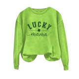 Letter Print Solid Color Round Neck Long Sleeve T-Shirt