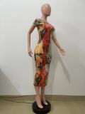 Women's Off Shoulder Fashion Printed Slim Long Dress