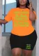 Women's Plus Size Loose Letter Print T-Shirt Shorts Two Piece Set