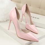 Fashionable High-Heeled Patent Leather Stiletto Shallow Mouth Pointed Toe Hollow Sexy High-Heeled Shoes