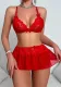Sexy Lingerie Red Lace Bra Skirt Night Club Set