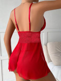 Sexy Lingerie Sexy V-Neck Red Lace Mesh Strap Night Dress