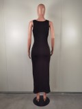 Women's Spring And Summer Fashionable And Sexy Slim Solid Color Sleeveless Ribbed Long Dress