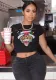 Summer Printed Round Neck Crop T-Shirt Tops