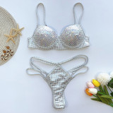 Solid Color Sequined Sexy Beach Bikini Two Pieces Swimsuit