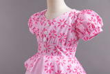 Children's Plaid Patchwork Puff Sleeve Princess Dress