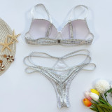Solid Color Sequined Sexy Beach Bikini Two Pieces Swimsuit