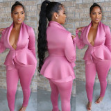 Sexy Women's Solid Color V-Neck Two-Piece Pants Set