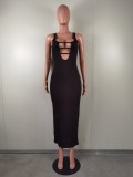 Women's Spring And Summer Fashionable And Sexy Slim Solid Color Sleeveless Ribbed Long Dress