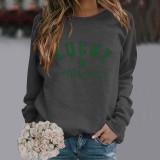 Letter Print Solid Color Round Neck Long Sleeve T-Shirt