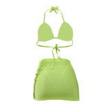 Fashionable And Sexy Spring And Summer Halter Neck Bikini Skirt Three-Piece Swimsuit