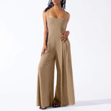 Women Casual Knitting Sexy Suspender Wide Leg Jumpsuit
