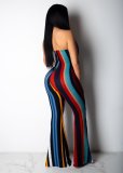 Sexy Stripe Printed Women's Strapless V-Neck Zjumpsuit