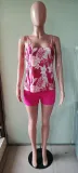 Women's Summer Solid Color Contrast Print Two Piece Shorts Set