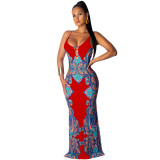 Women Ethnic Print Strap Maxi Dress