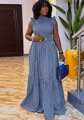 Women Printed Ruffle Edge Sleeveless Maxi Dress
