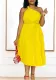 Women Summer Solid Slash Shoulder Lace-Up Loose Pleated Dress