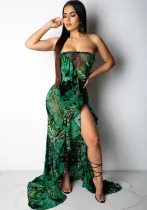 Women Sexy Ruffle Print Beach Dress