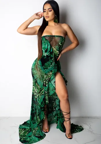 Women Sexy Ruffle Print Beach Dress