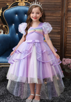 Girls tail puff sleeve holiday party dress princess dress