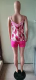 Women's Summer Solid Color Contrast Print Two Piece Shorts Set