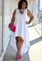 Plus Size Women Sleeveless Sexy Round Neck Casual Dress