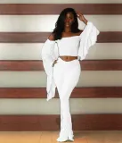 Women Long Sleeve Solid Pleated Off Shoulder Sexy Top and Pant Two-piece Set