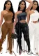 Women's Sexy Faux Leather Tank Top Lace-Up Pants Two Piece Nightclub Set