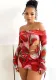 Women's Fashion Print Sexy Off Shoulder Bell Bottom Sleeve Trendy Two Piece Skirt Set