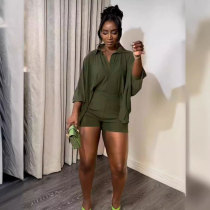 Sexy Solid Color Bat Sleeves Loose Shirt Shorts Two Piece Set