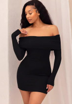 Women's Solid Color Off Shoulder Long Sleeve Tight Fitting Sexy Bodycon Dress