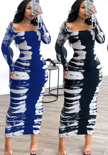 Sexy Printed Back Slit Tight Fitting Bodycon Dress