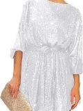 Summer Sequin Round Neck Long Sleeve Casual Loose Sequin Dress
