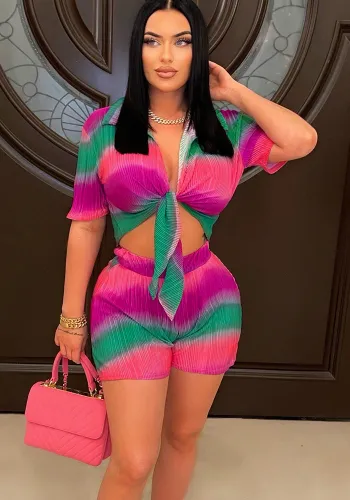 Fashion Gradient Multi-Color Print Two-Piece Shorts Set