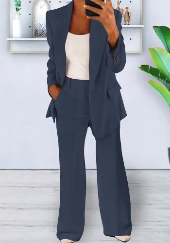 Fashionable Casual Solid Color Blazer Trousers Career Two Piece Suit