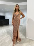 Chic Sexy Strap Sequin Slit Formal Party Dress