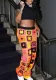Women's Short Sleeve Round Neck Cop T-Shirt Multicolor Printed Pants Two Piece Set