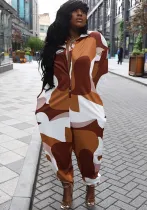 Sexy Turndown Collar Print Loose Jumpsuit