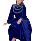 Saudi Arabia abaya Women Velvet zipper green water drop diamond dress robe