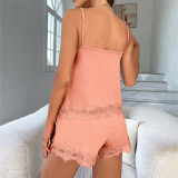 Women Suspenders Top and Shorts Sexy Pajamas Home Wear Two-piece Set